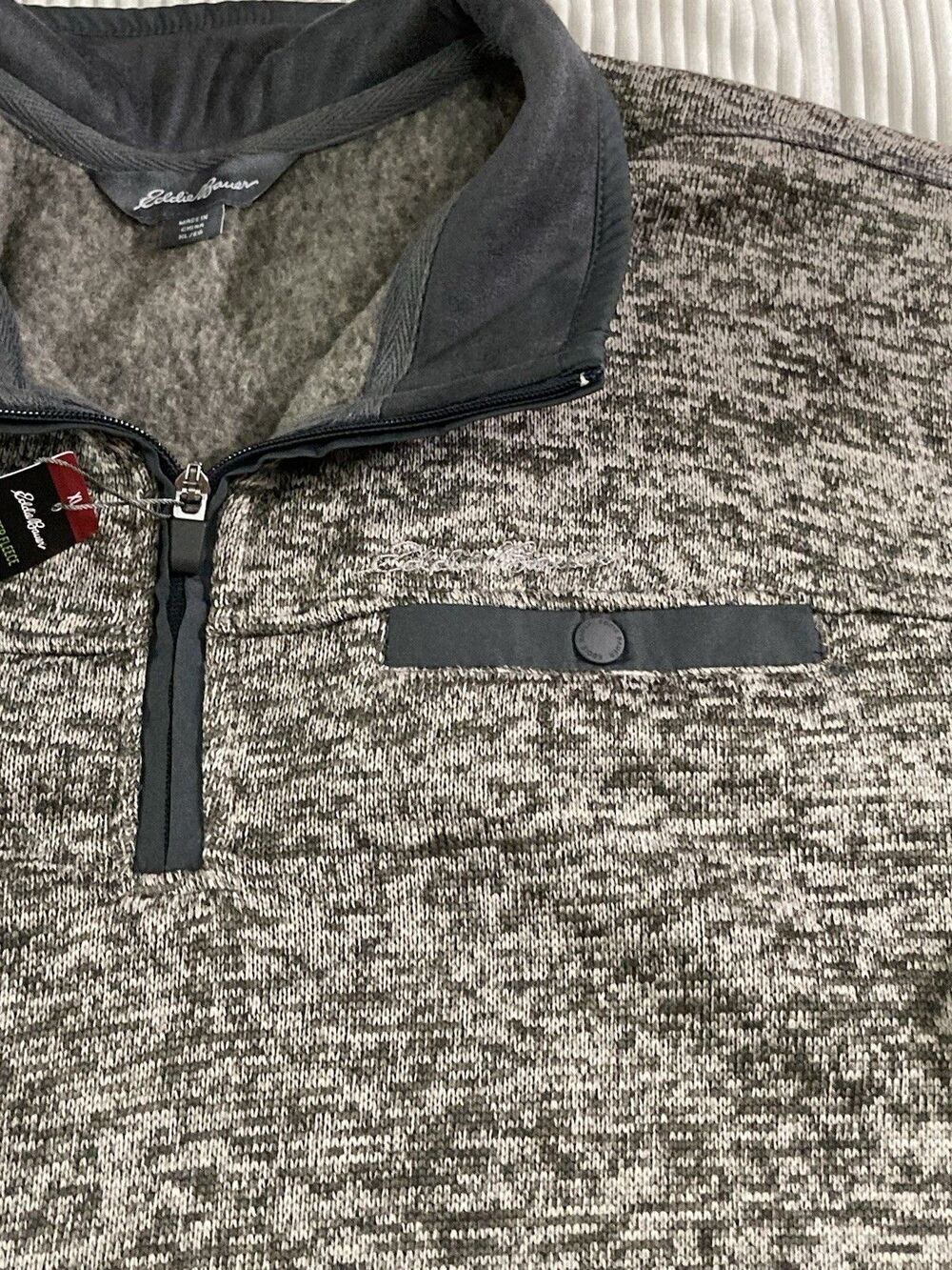 Eddie Bauer Fleece Pullover Mens XL Gray 1/4 Zip Moc Neck Pockets Warm - Picture 5 of 11